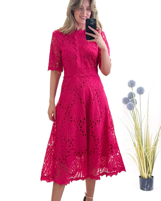 Yana Embroidered Dress 'Hot Pink'