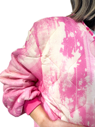 Tulsa Mixed Print Lightly Quilted Jacket ‘Pink/White’