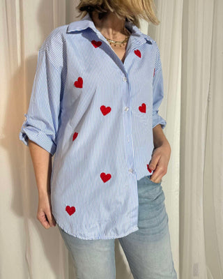 Striped Hearts Shirt ‘Blue/White’