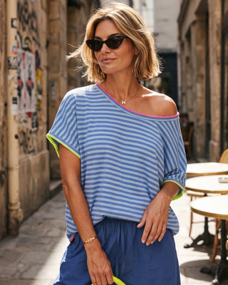 Nova Oversized Striped T-Shirt 'Blues/Neon'