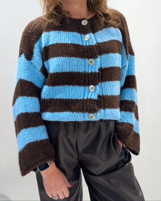 Carol Knit Cardigan 'Blue & Brown'