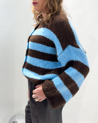 Carol Knit Cardigan 'Blue & Brown'