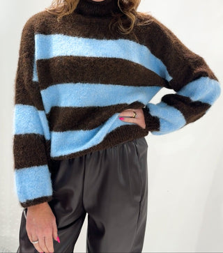 Carol Polo Neck Knit Jumper 'Blue & Brown'