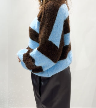 Carol Polo Neck Knit Jumper 'Blue & Brown'