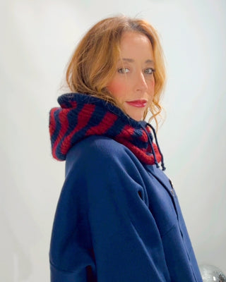 Knitted Hood Accessory 'Navy & Burgundy'