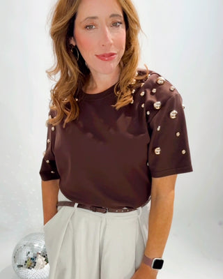 Mandy Gold Studs T-Shirt 'Brown'