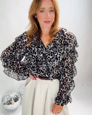 Greta Frilled Blouse 'Leopard Print'