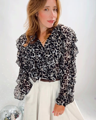 Greta Frilled Blouse 'Leopard Print'