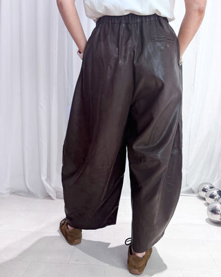 Isadora Vegan Leather Barrel Leg Trousers 'Brown'