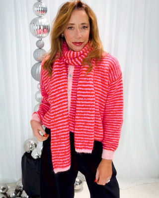 Lizzy Wool Striped Cardigan 'Pink & Red'