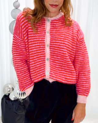 Lizzy Wool Striped Cardigan 'Pink & Red'