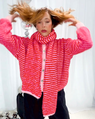 Lizzy Wool Striped Cardigan 'Pink & Red'