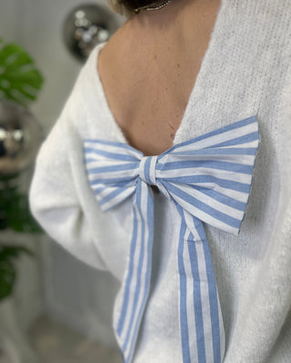 Savannah Stripe Bow Knit ‘White’