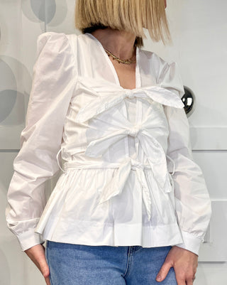 Jenna Cotton Tie Bow Blouse ‘White’