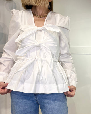 Jenna Cotton Tie Bow Blouse ‘White’