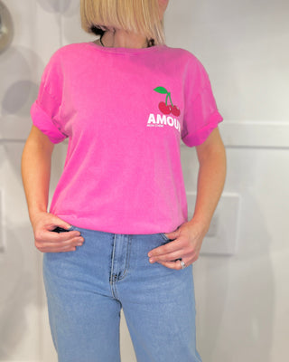 Amour Cherry Cotton T-shirt ‘Pink’