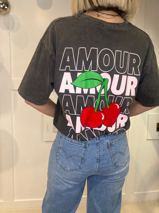 Amour Cherry Cotton T-shirt ‘Anthracite’