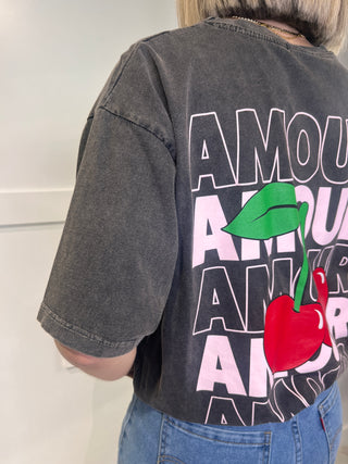 Amour Cherry Cotton T-shirt ‘Anthracite’