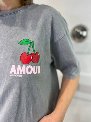 Amour Cherry Cotton T-shirt ‘Grey’