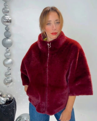 Livia Fur Cape 'Burgundy'