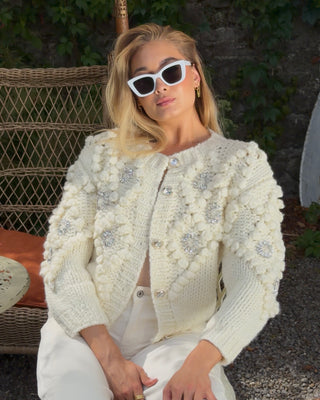 Ivory Luxe Wool Hand Knitted Cardigan 'Cream'