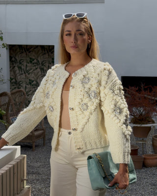 Ivory Luxe Wool Hand Knitted Cardigan 'Cream'
