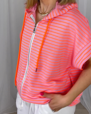 Celeste Neon Stripe hoody top ‘Orange’