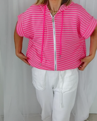 Celeste Neon Stripe hoody top ‘Pink’