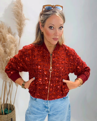 Akari Sequin Bomber Jacket 'Crimson Red'