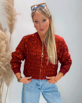 Akari Sequin Bomber Jacket 'Crimson Red'