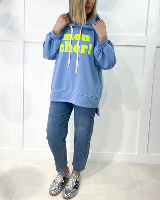 Mon Cherie Embroidered Longline Hoodie 'Blue/Neon'