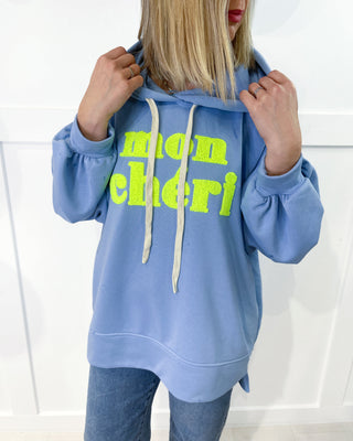 Mon Cherie Embroidered Longline Hoodie 'Blue/Neon'