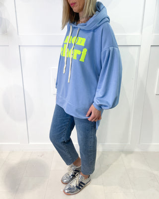 Mon Cherie Embroidered Longline Hoodie 'Blue/Neon'