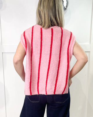 Robyn Lux Stripe Knit Vest 'Pink/Red'