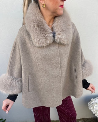 Lana Wool Cape Coat with Fur 'Beige'