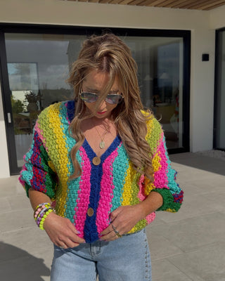 Iaorana Wool Hand Knitted Cardigan 'Multicoloured'