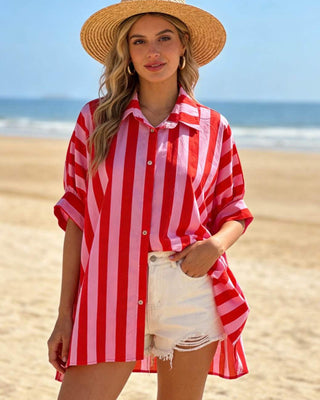 Gaga Cotton Striped Shirt 'Baby Pink & Red' SOFT LAUNCH