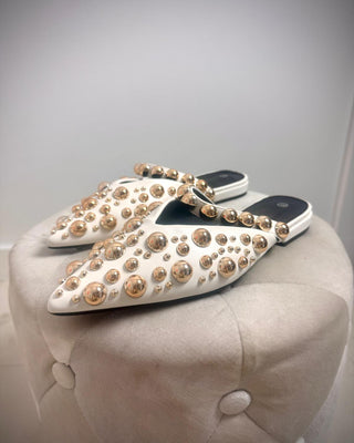Shelby Embellished Mules ‘White’