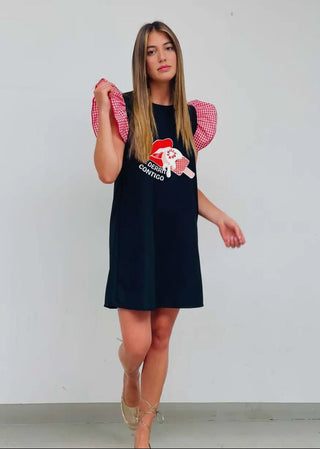 Sweet like Icecream Gingham Sleeve Dress ‘Black/Red’