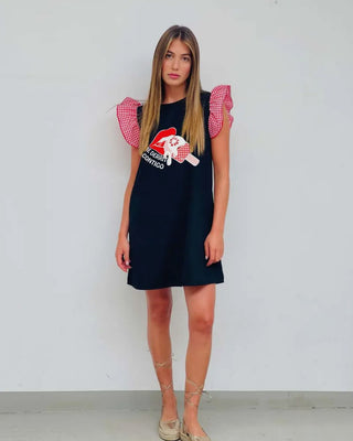 Sweet like Icecream Gingham Sleeve Dress ‘Black/Red’