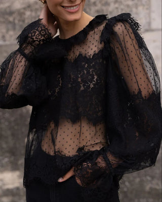 Dotty Long Sleeve Lace Top ‘Black’