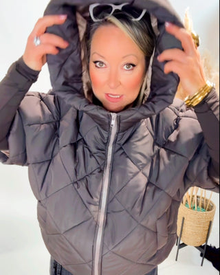 Dana Hooded Puffa Jacket 'Dark Brown'pre