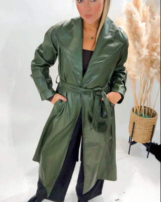 Elise Pleather Coat 'Fern Green'