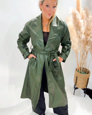 Elise Pleather Coat 'Fern Green'