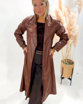 Elise Pleather Coat 'Coffee Brown'