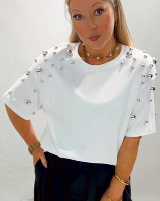 Mandy Silver Studs T-Shirt 'White'