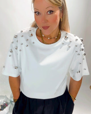 Mandy Silver Studs T-Shirt 'White'