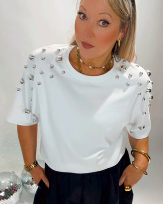 Mandy Silver Studs T-Shirt 'White'
