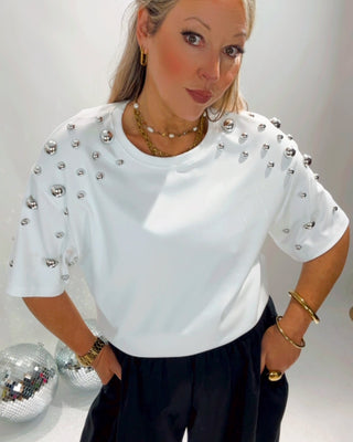Mandy Silver Studs T-Shirt 'White'