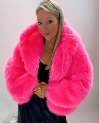 Penelope Hooded Fur Coat 'Pink'